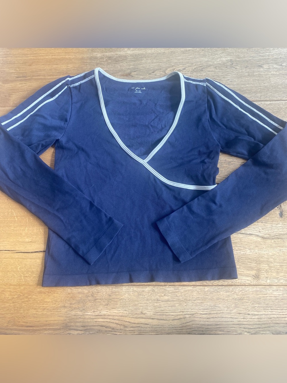 Urban Outfitters Navy Blue Wrap-Style Long Sleeve Top with Stripes